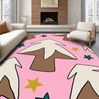 Modern Pink Gingerbread Tree Star Rug