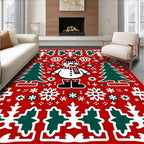 Charming Snowman Red Christmas Trees Rug