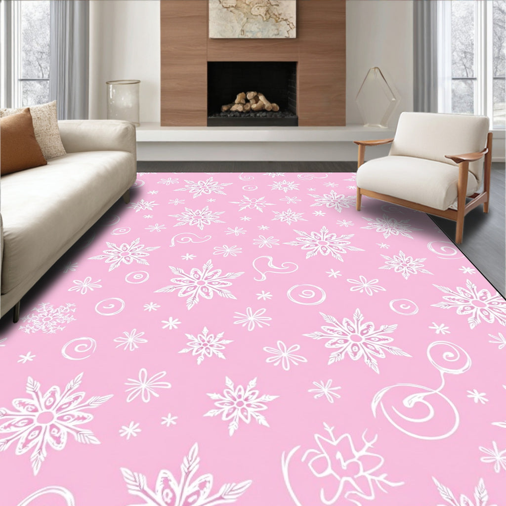 Pink Snowflakes Swirls Medallion Rug
