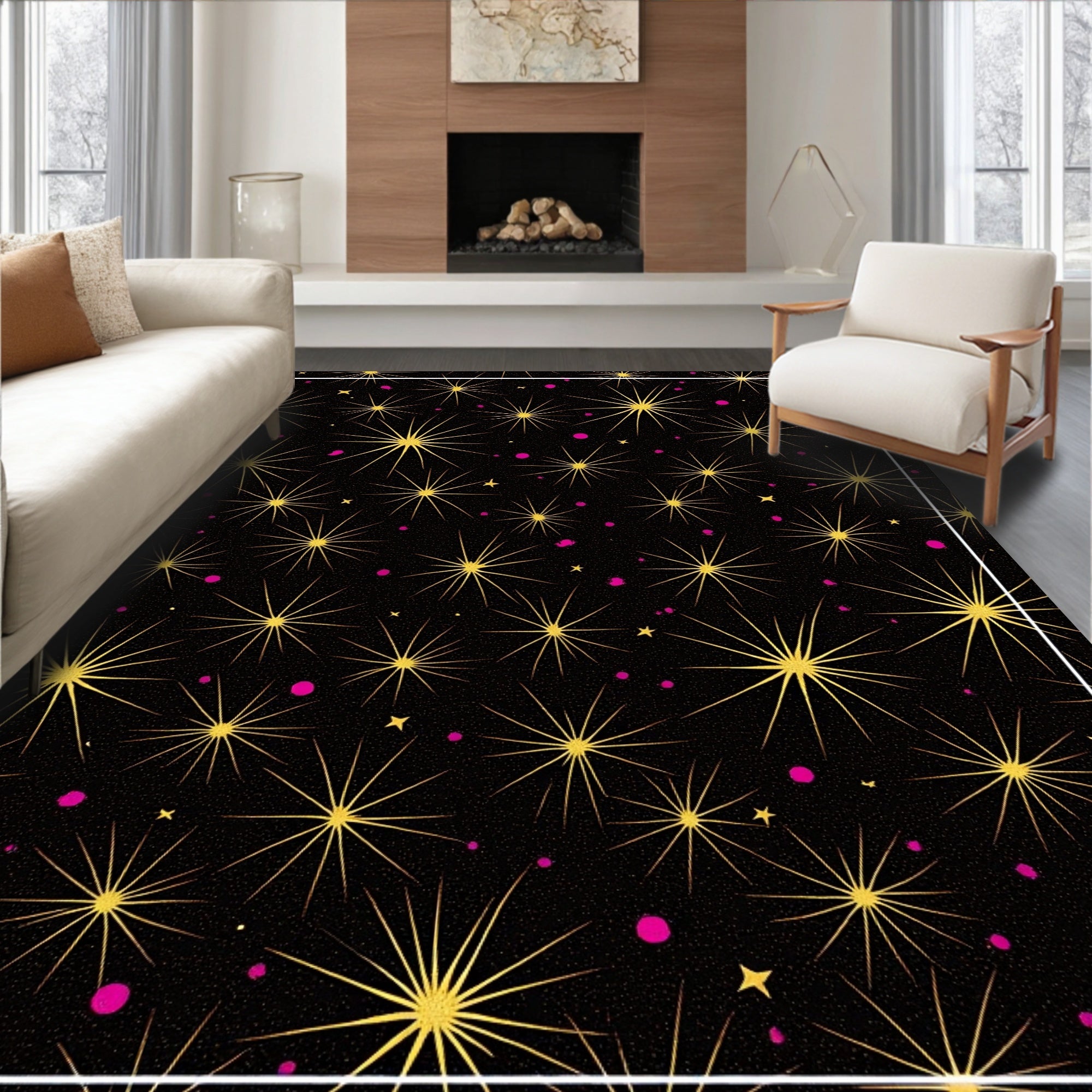 Golden Starburst Black Festive Night Rug