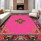 Vibrant Pink Floral Medallion Frame Rug