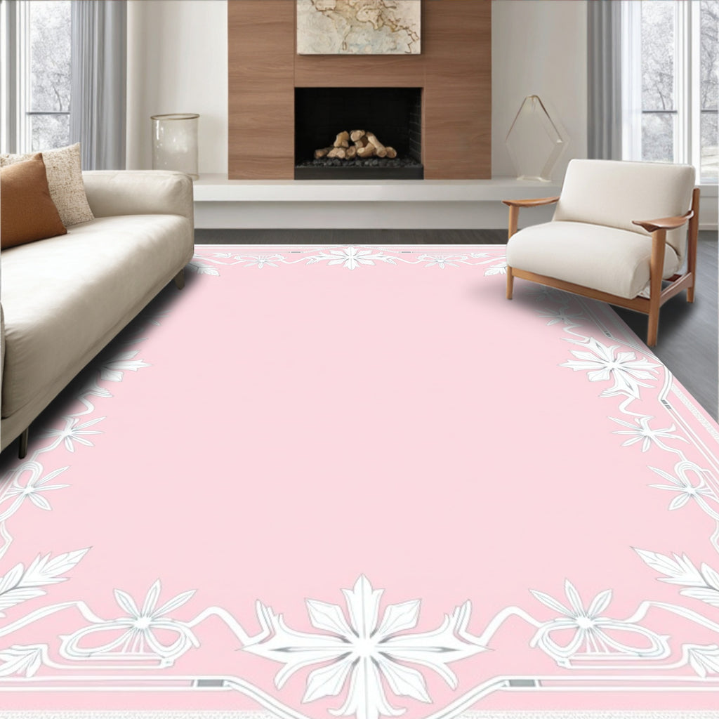 Soft Pink Floral Baroque Frame Rug