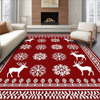 Crimson Reindeer Snowflake Holiday Border Rug