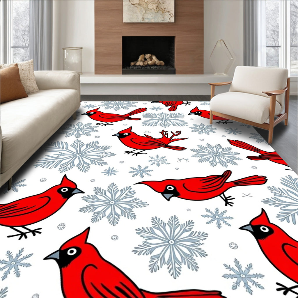 Red Cardinal Snowflakes Winter Scene Rug