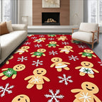 Christmas Gingerbread Snowflakes Red Background Rug