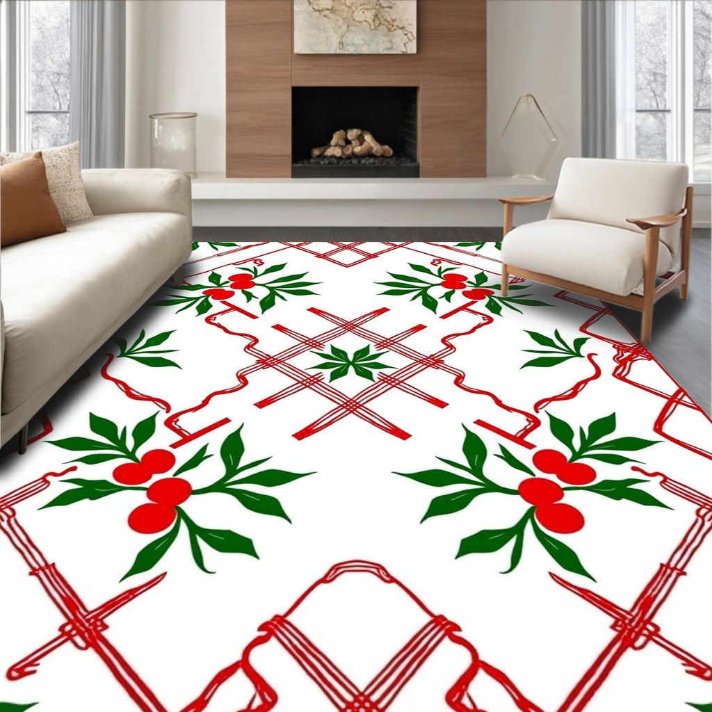 Red and Green Berry Lattice Rug