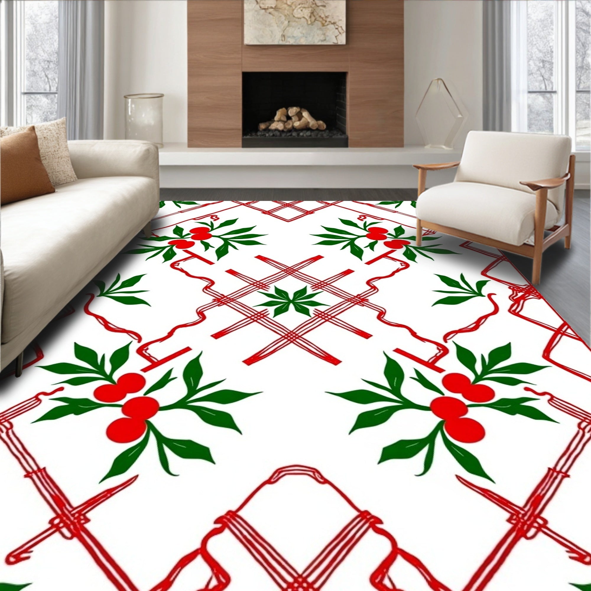 Red and Green Berry Lattice Rug