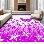 Vibrant Pink Butterfly Floral Meadow Rug