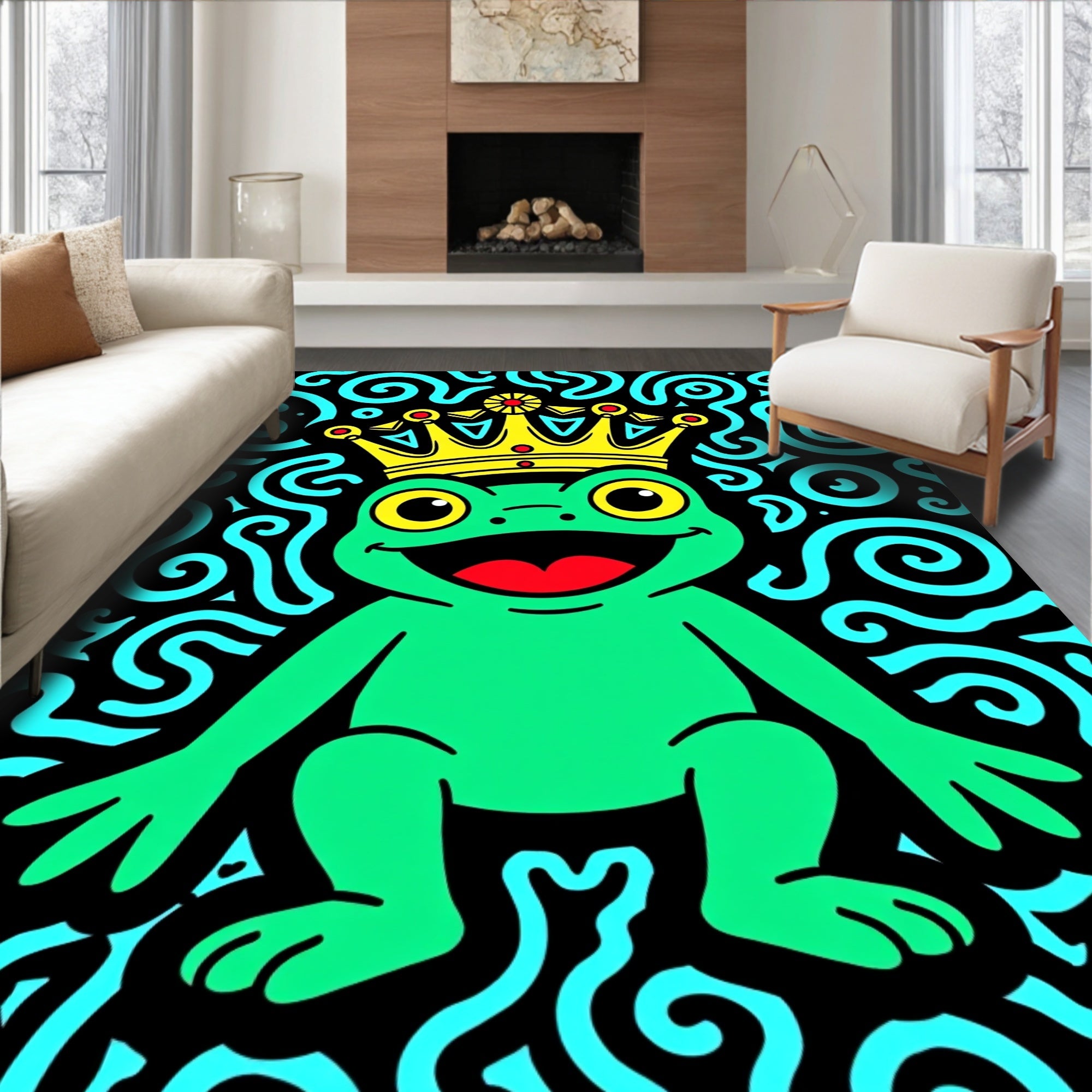 Regal Frog Amidst Swirling Sea Rug
