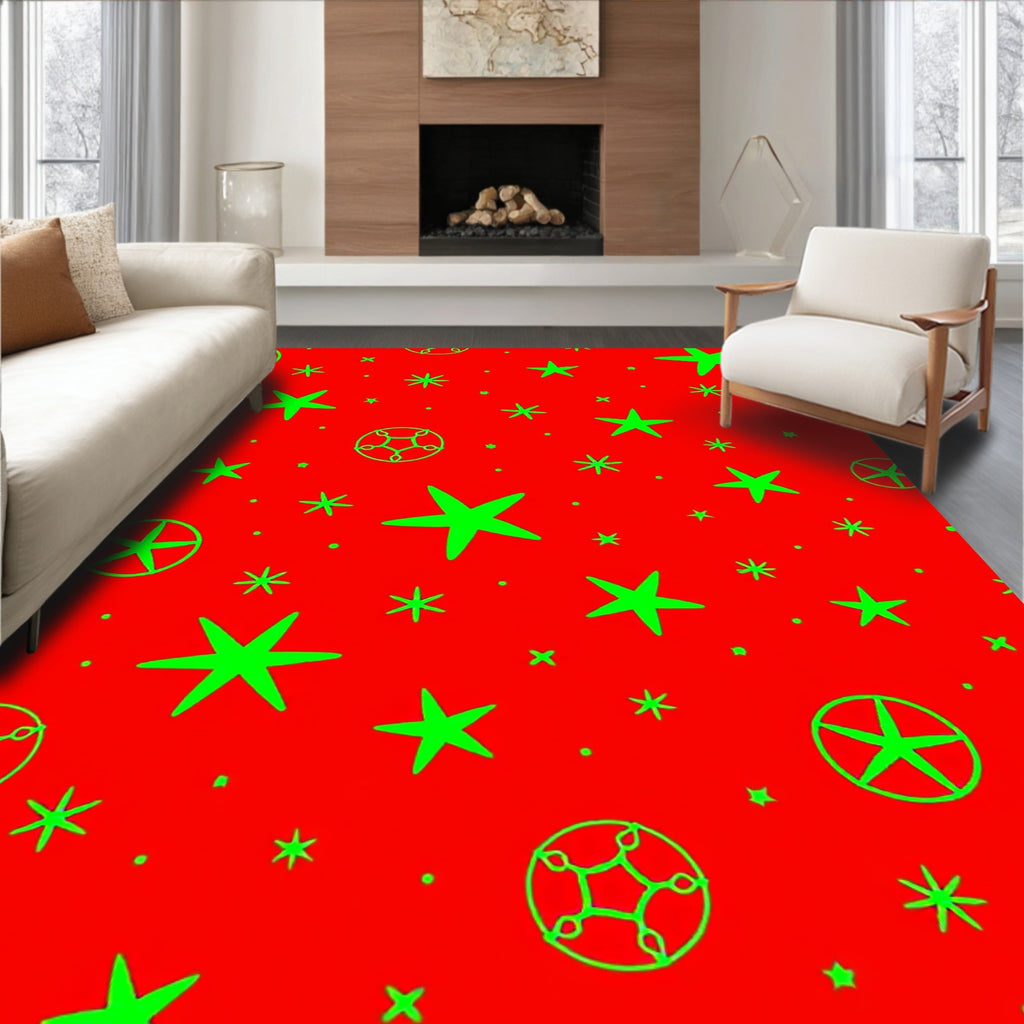 Bright Red Green Starburst Scatter Rug
