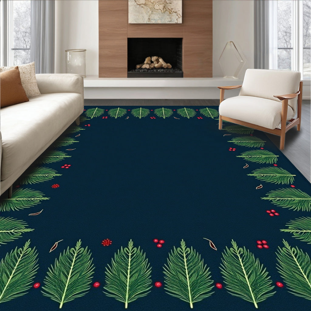 Dark Blue Pine Sprig Border Rug