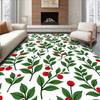 Red Cherry Branches Verdant Foliage Rug