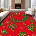 Festive Red Holly Wreath Bow Rug