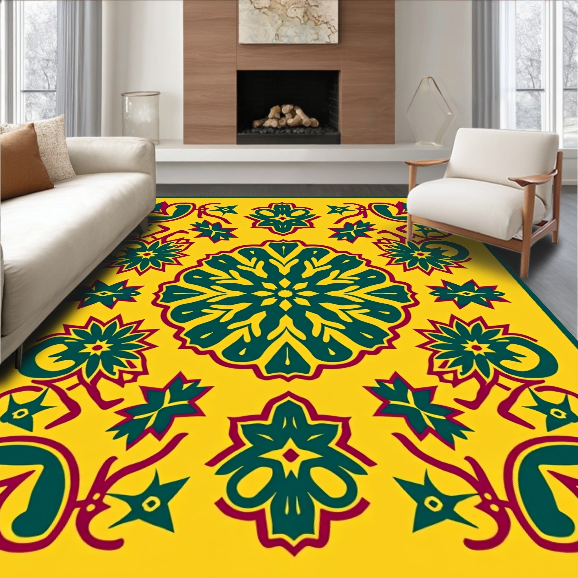 Rich Amber Teal Medallion Garden Rug
