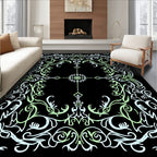 Light Green White Floral Scrollwork Medallion Rug