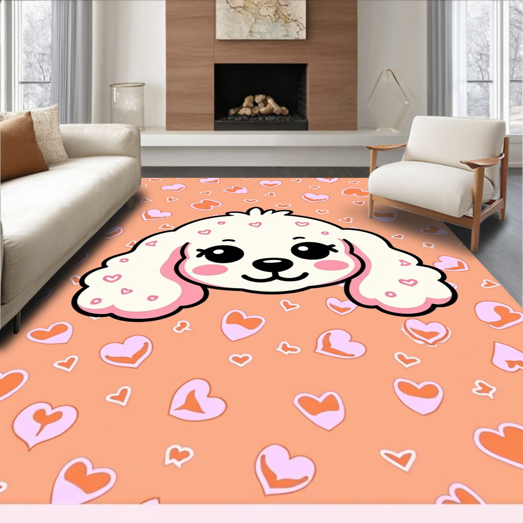 Cute White Puppy Hearts Scattered Rug