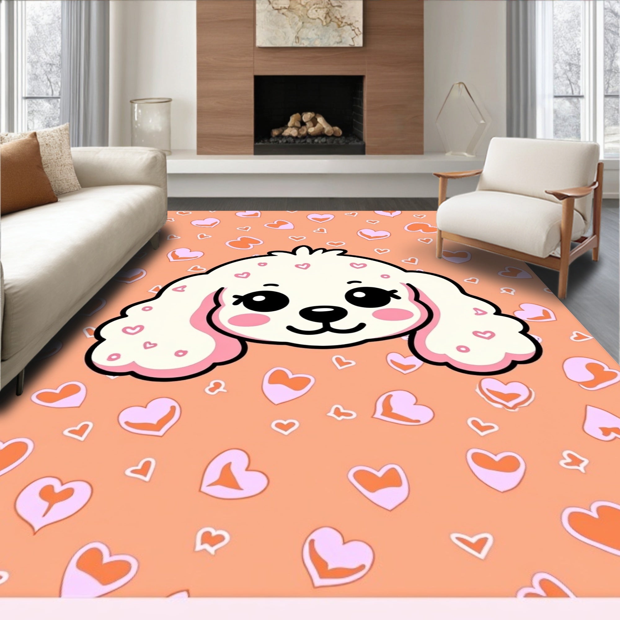 Cute White Puppy Hearts Scattered Rug
