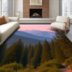Misty Mountain Pine Forest Sunrise Rug