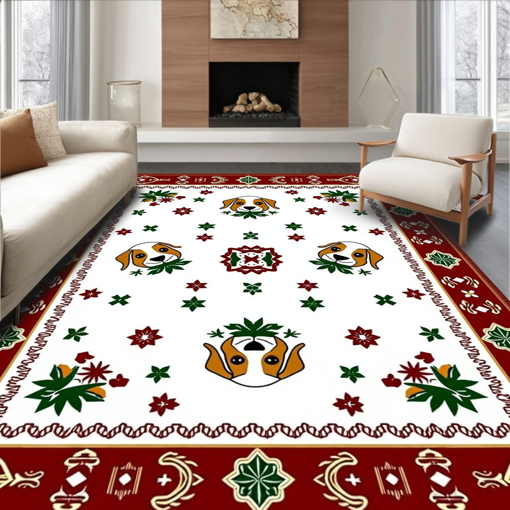 Red White Dog Floral Medallion Rug