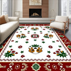Red White Dog Floral Medallion Rug