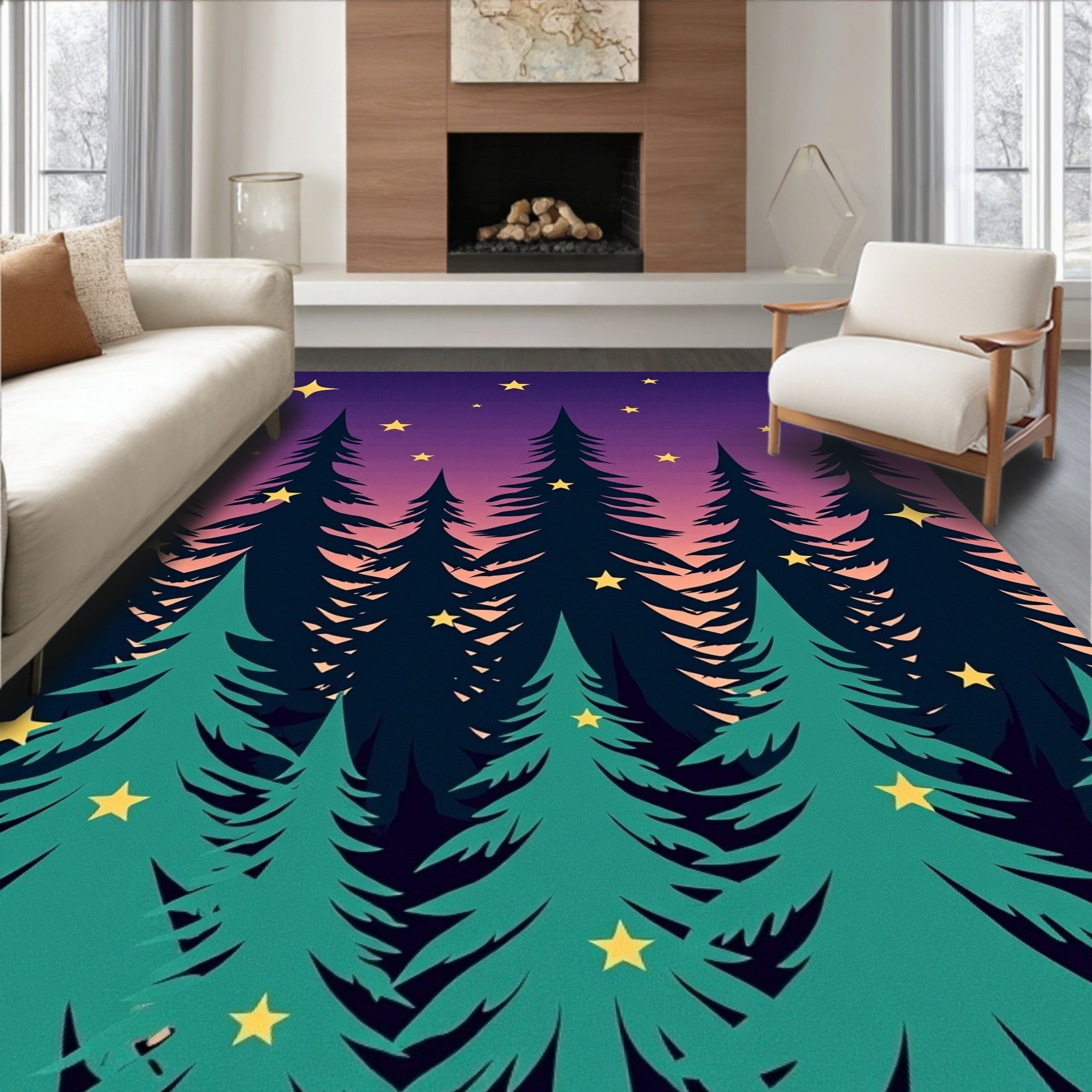 Night Sky Forest Starry Trees Rug