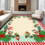 Whimsical Christmas Elves Candy Cane Foliage Rug