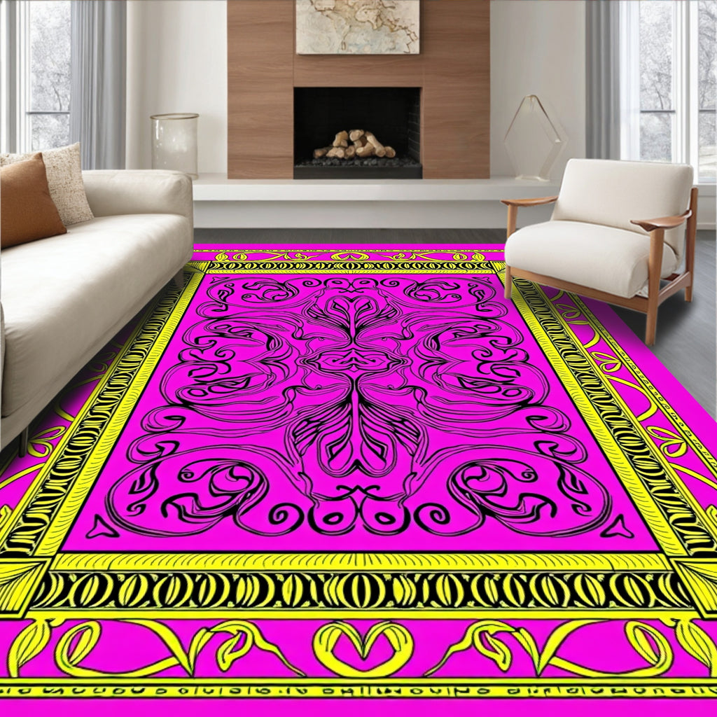 Hot Pink Ornate Scrollwork Rug
