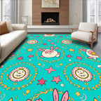 Whimsical Pink Rabbit And Lion Medallion Rug