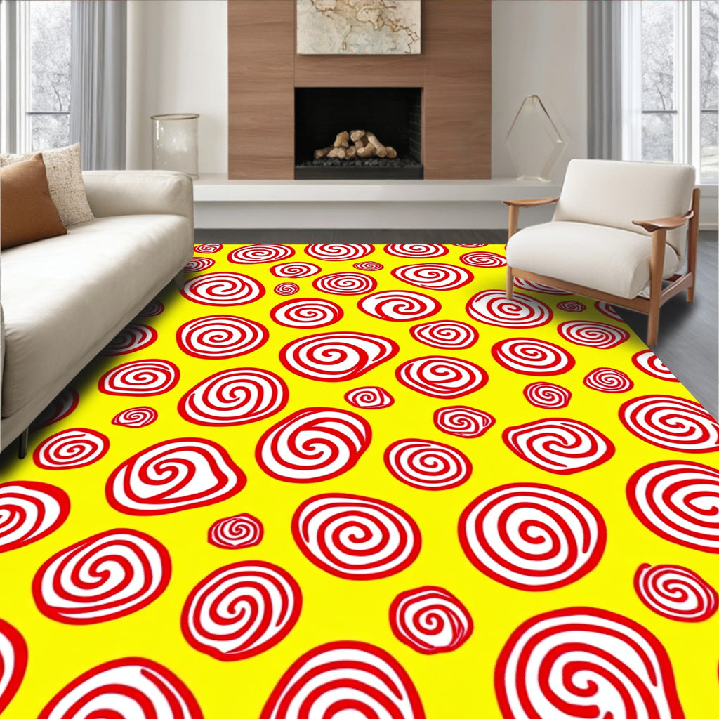 Yellow Red Swirl Spots Rug
