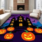 Spooky Pumpkin Haunted Castle Bats Rug