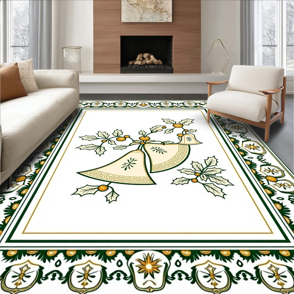 Cream Jingle Bells Holly Border Rug