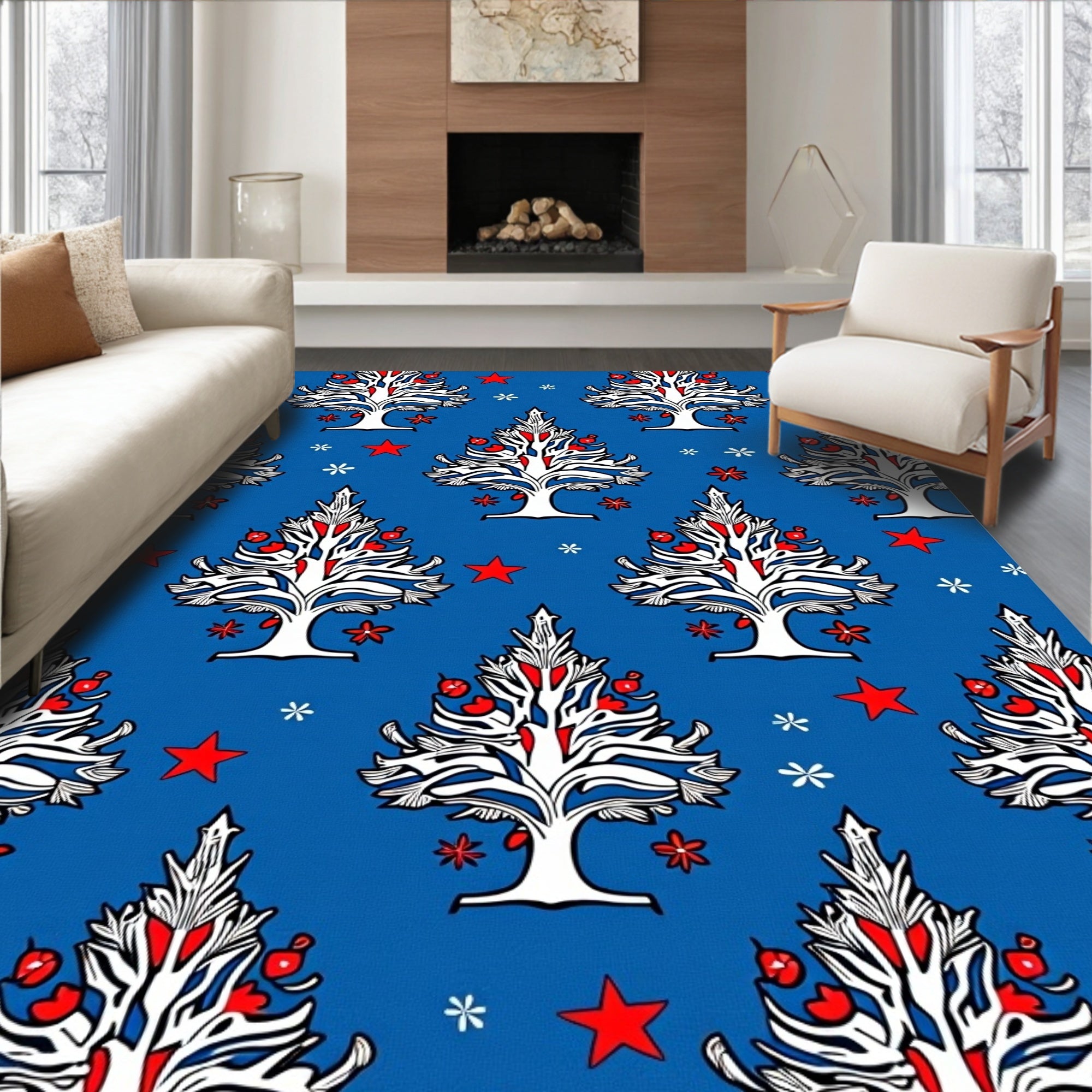 Red White Blue Starburst Tree Garland Rug