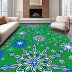 Bold Blue White Snowflake Green Rug
