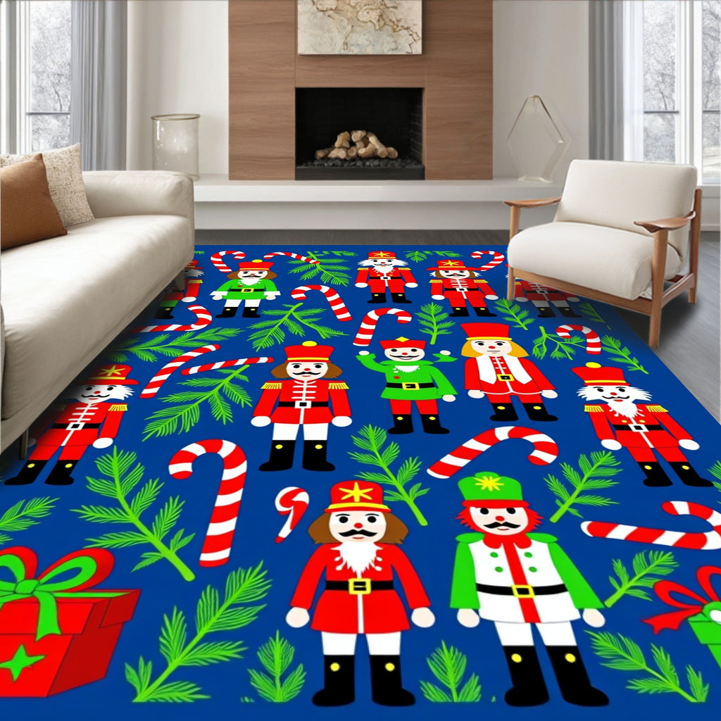 Festive Nutcracker Candy Cane Holiday Rug