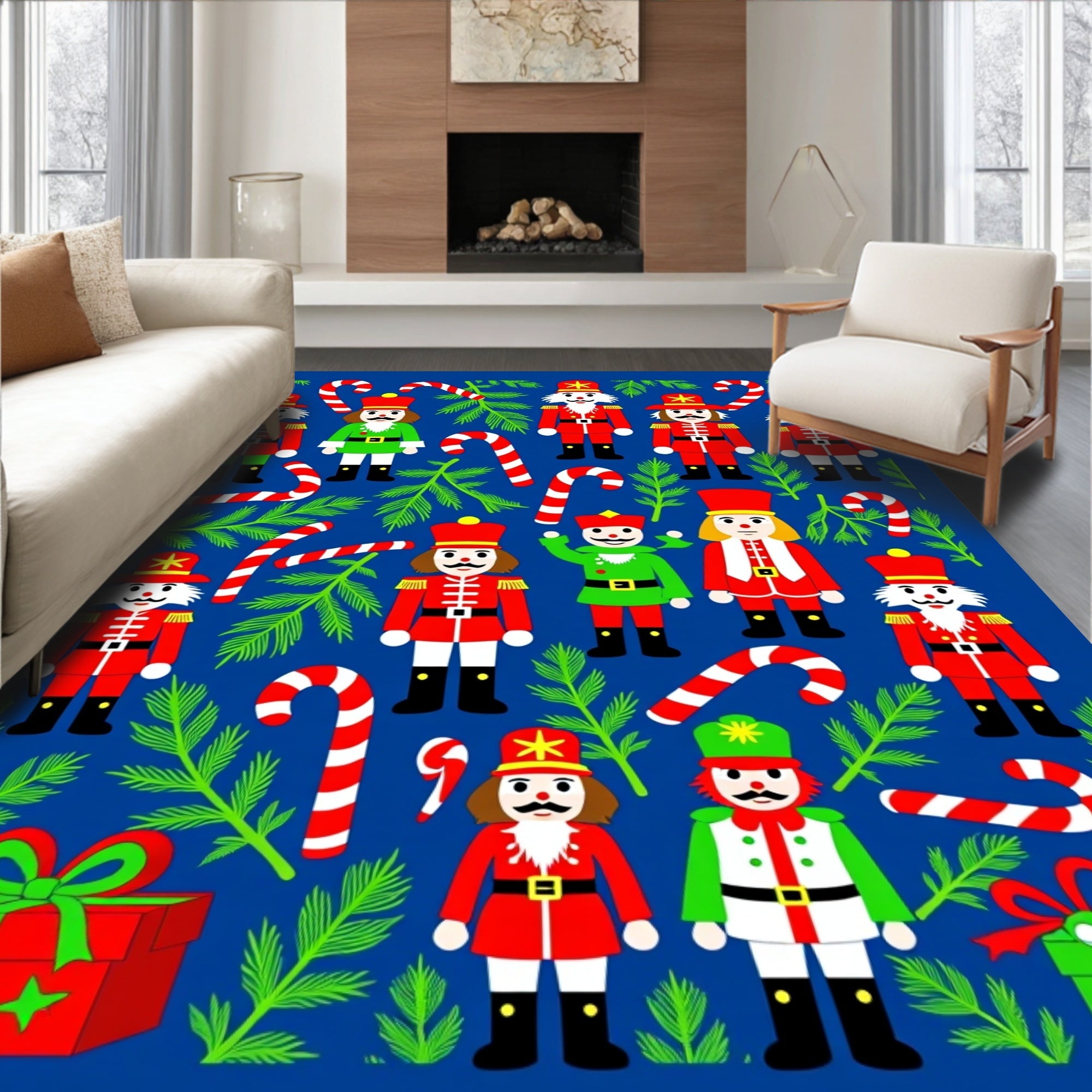 Festive Nutcracker Candy Cane Holiday Rug