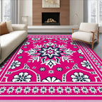 Vibrant Pink Floral Starburst Medallion Rug