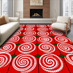 Crimson White Spiral Sunburst Rug