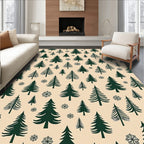 Forest Evergreen Trees Snowflakes Rug