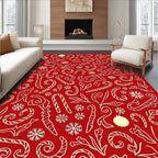 Festive Red Cream Candy Cane Snowflakes Rug