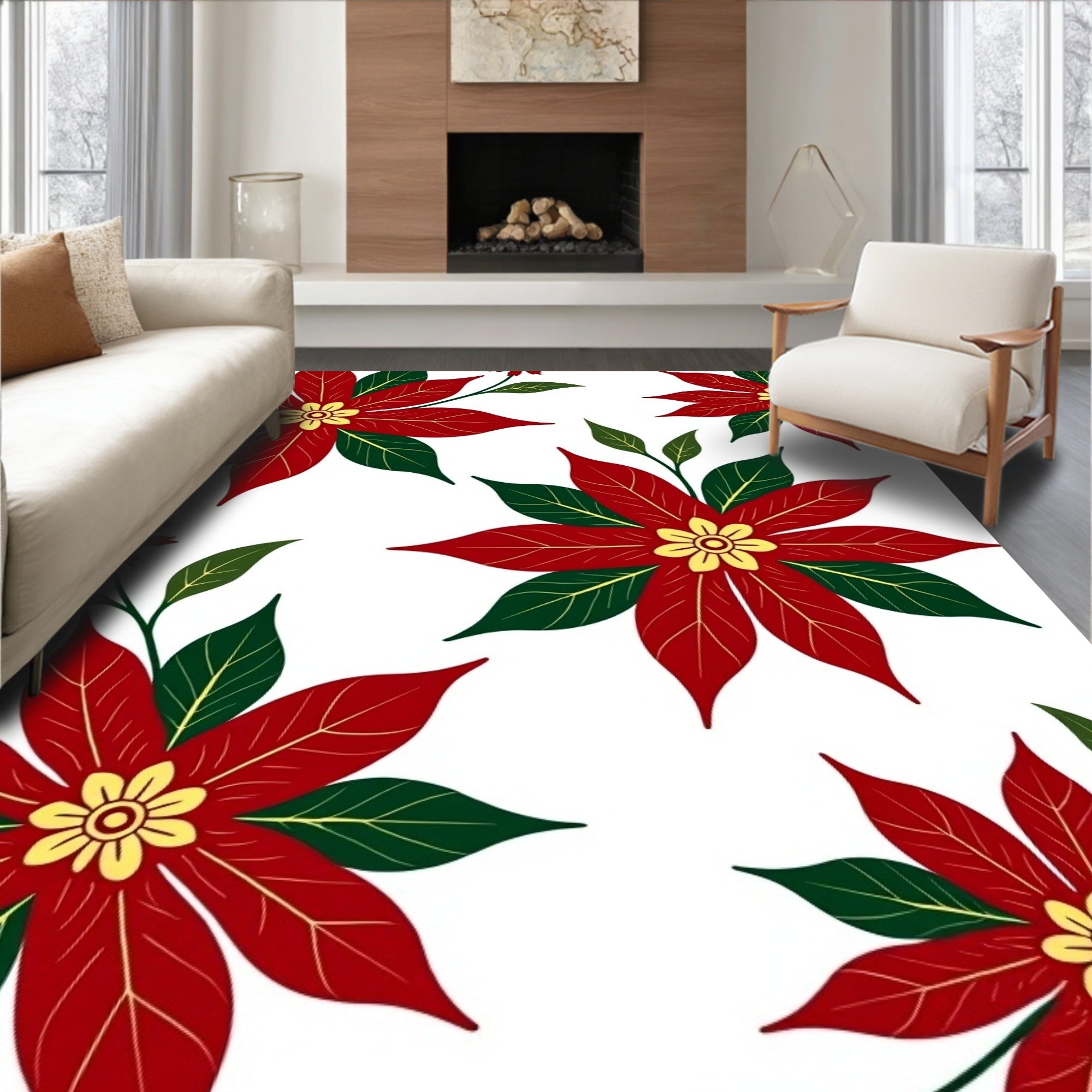 Red Poinssetia Garden Foliage Rug