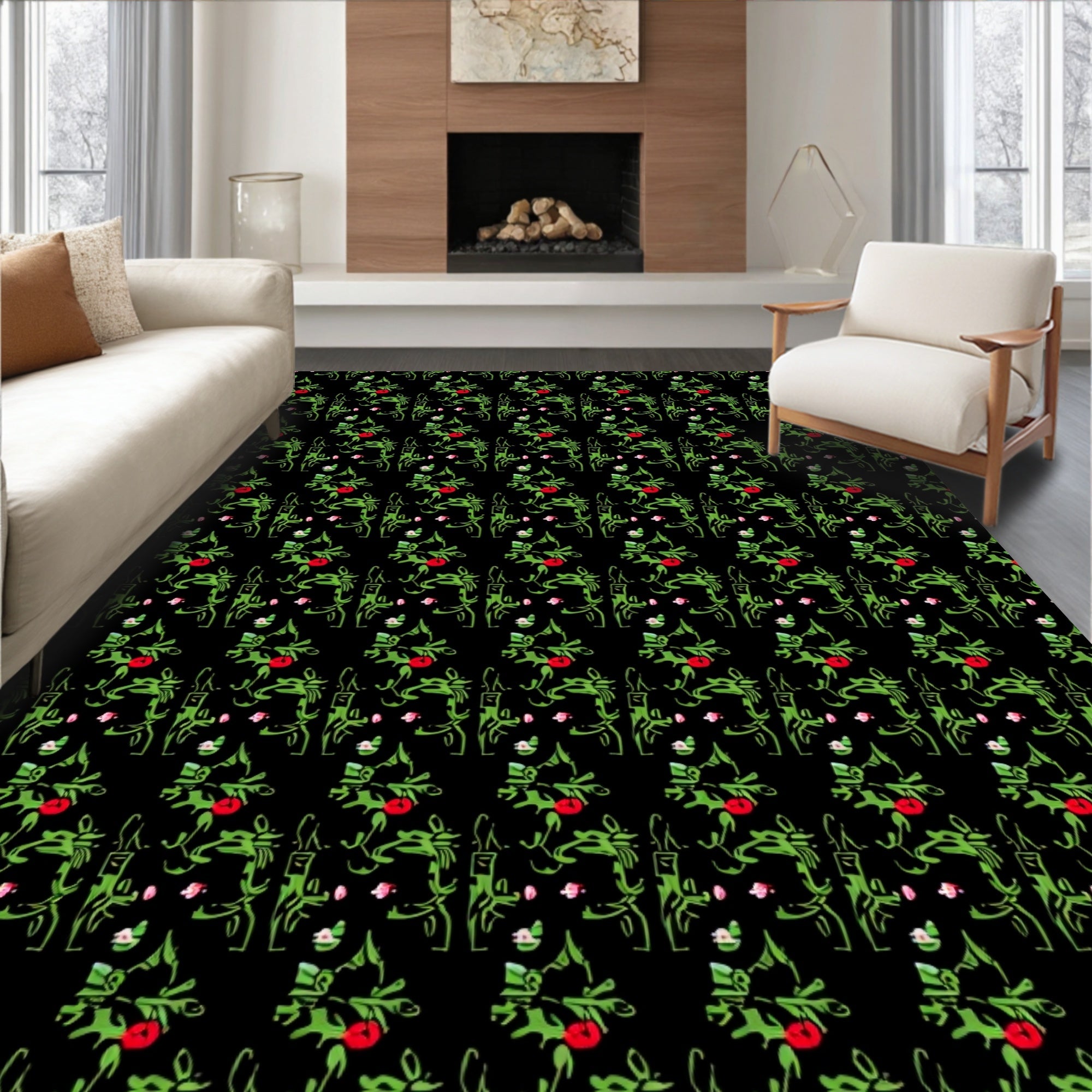 Green Holly Berry Garland Repeat Rug