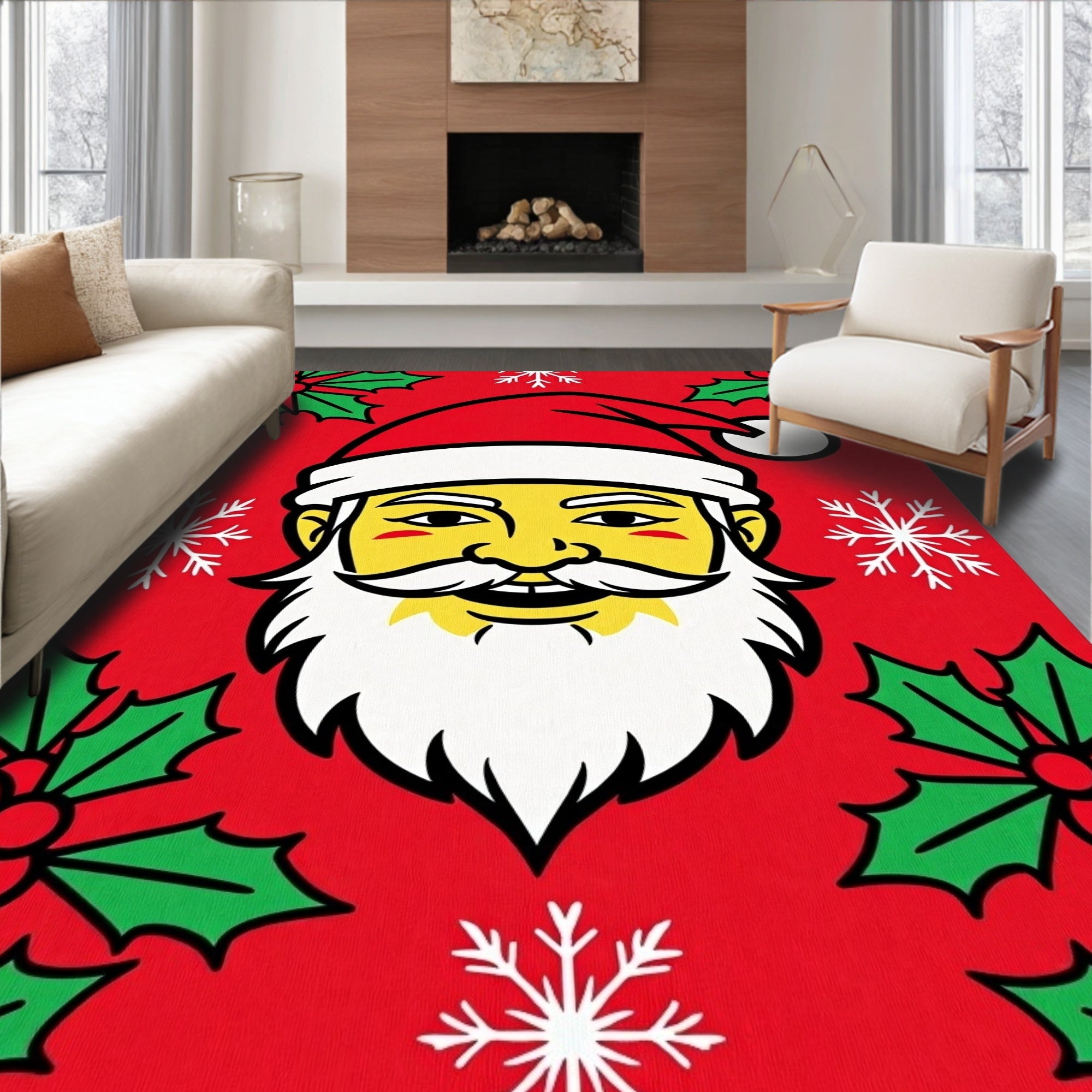 Festive Santa Claus Holiday Holly Rug