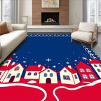 Whimsical Village Red White Snowy Night Rug
