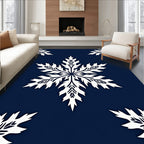 White Snowflake Navy Blue Background Rug