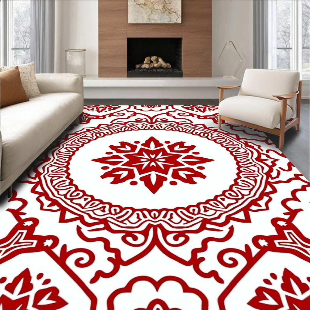 Crimson Red Ornamental Medallion Rug