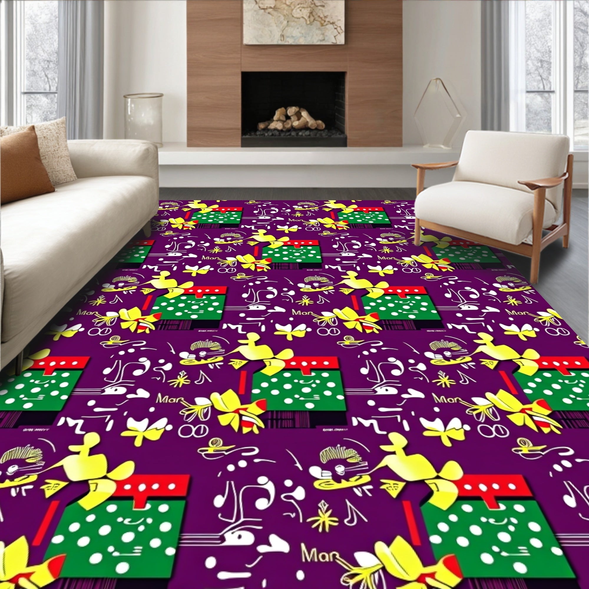 Purple Gift Bow Music Notes Rug