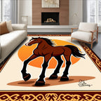 Brown Horse with Orange Sun Border Rug