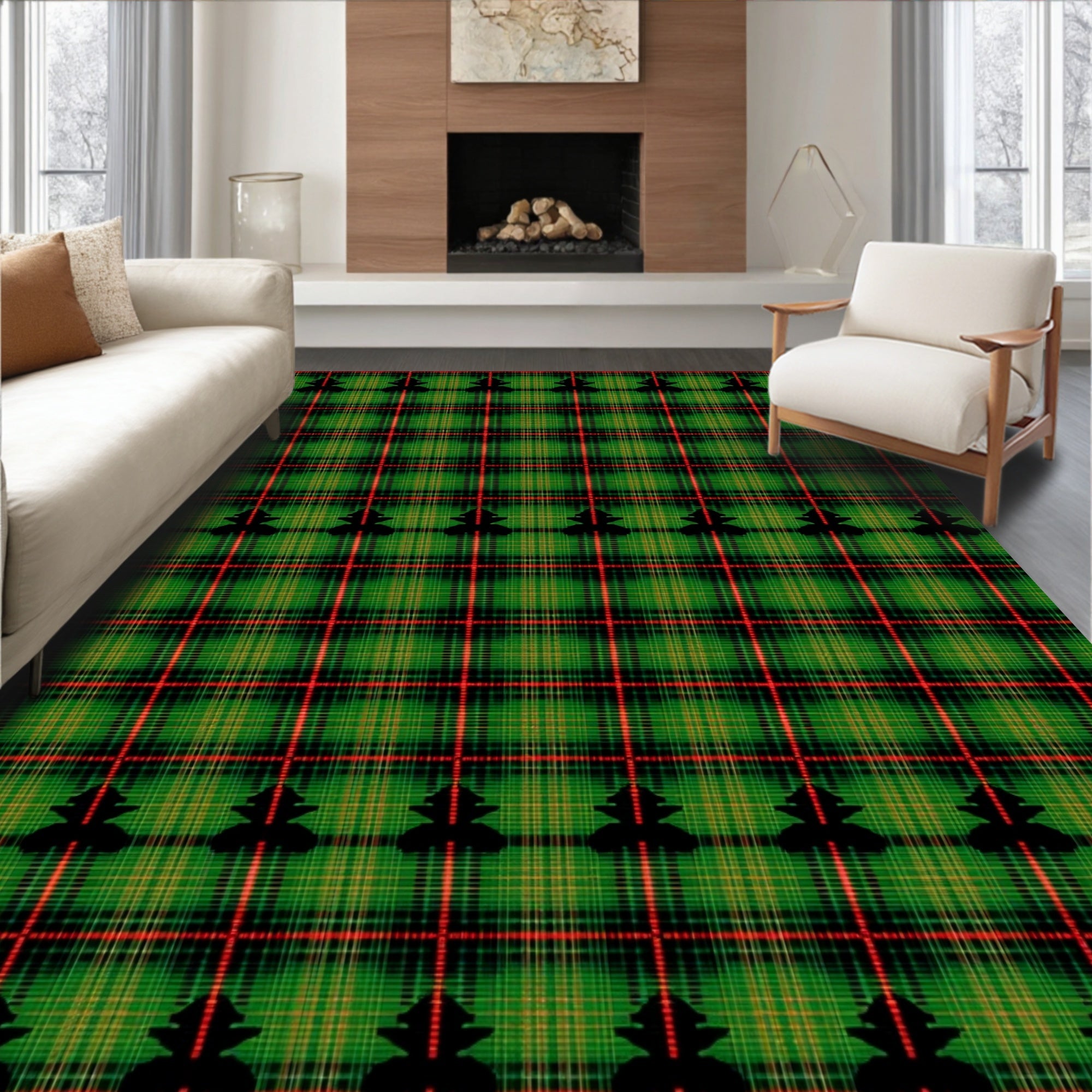 Green Tartan Christmas Tree Repeat Rug