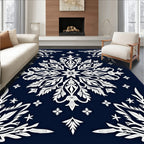 Deep Navy White Laurel Medallion Rug