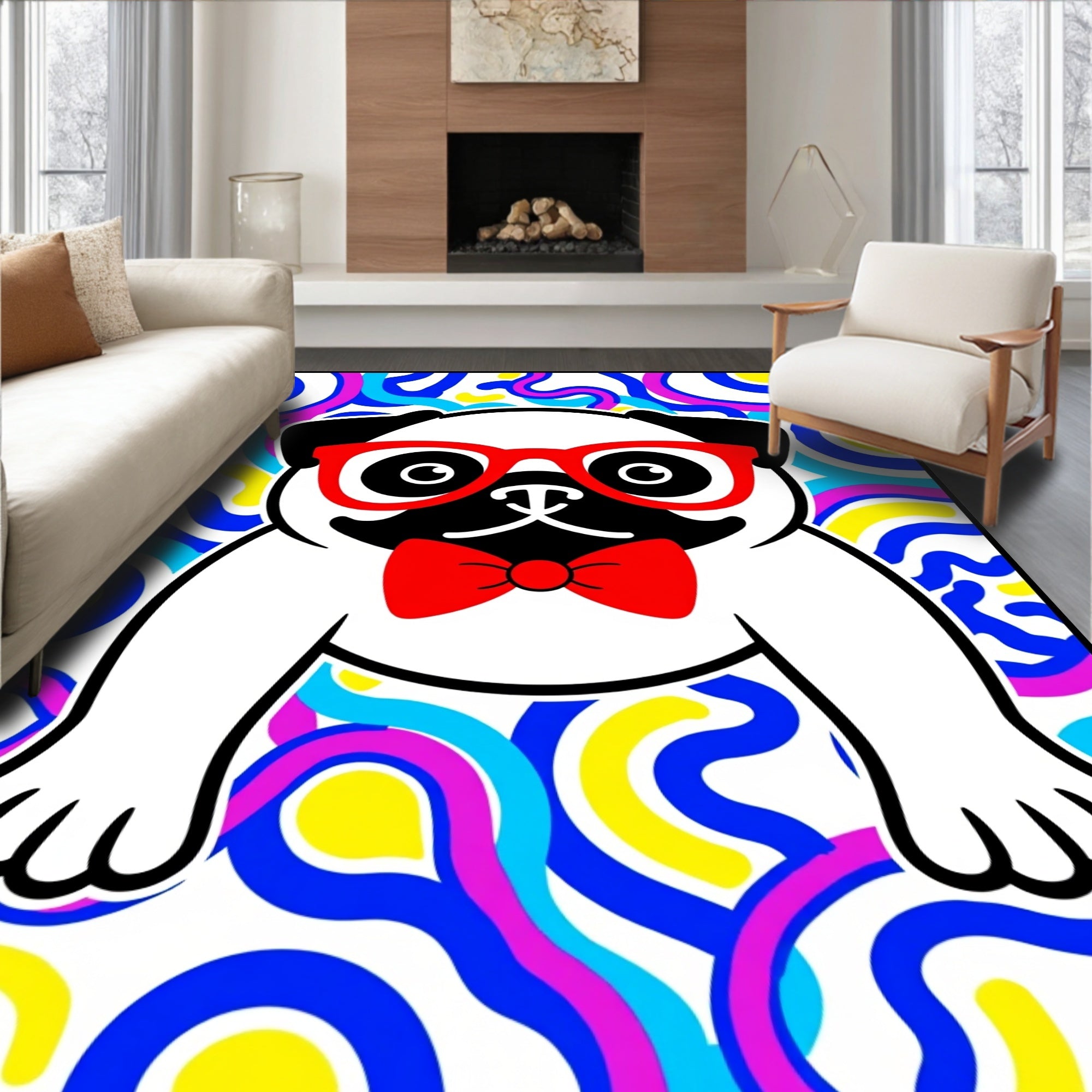 Groovy Pug Red Glasses Bowtie Rug